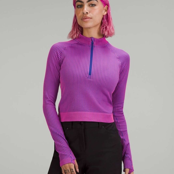 Lululemon Rest Less Cropped Half Zip Colour Rib Psychic / Sonic Pink 10 - Picture 1 of 11